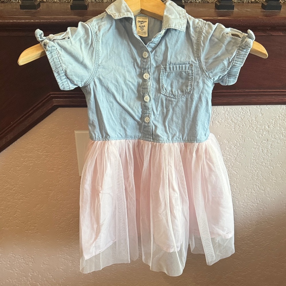 OshKosh B'gosh Little Girls 4T Denim Pink Tutu Casual Dress Ballet-core Kidswear